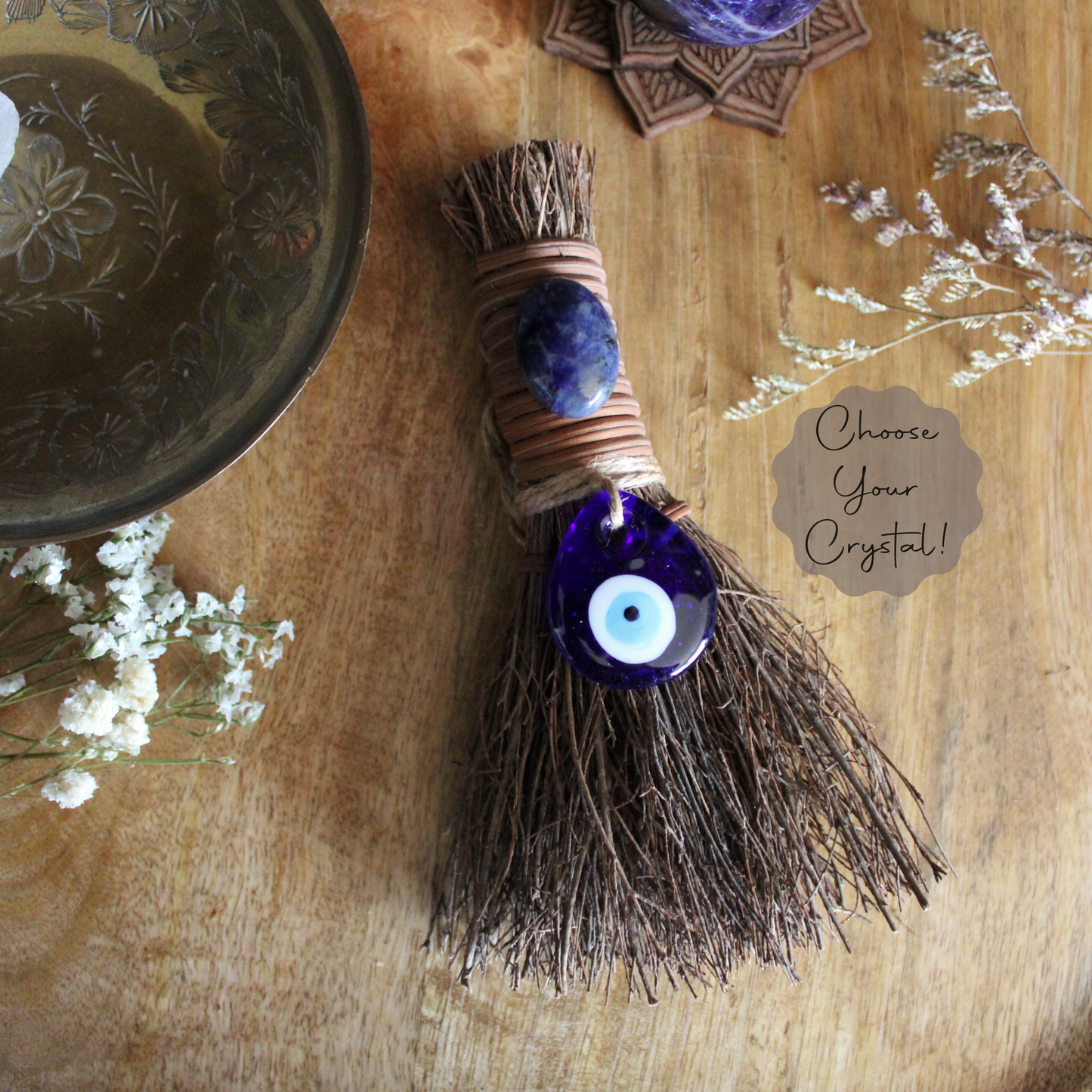 Evil Eye Protection Witch's Broom, Crystal Witch Besom