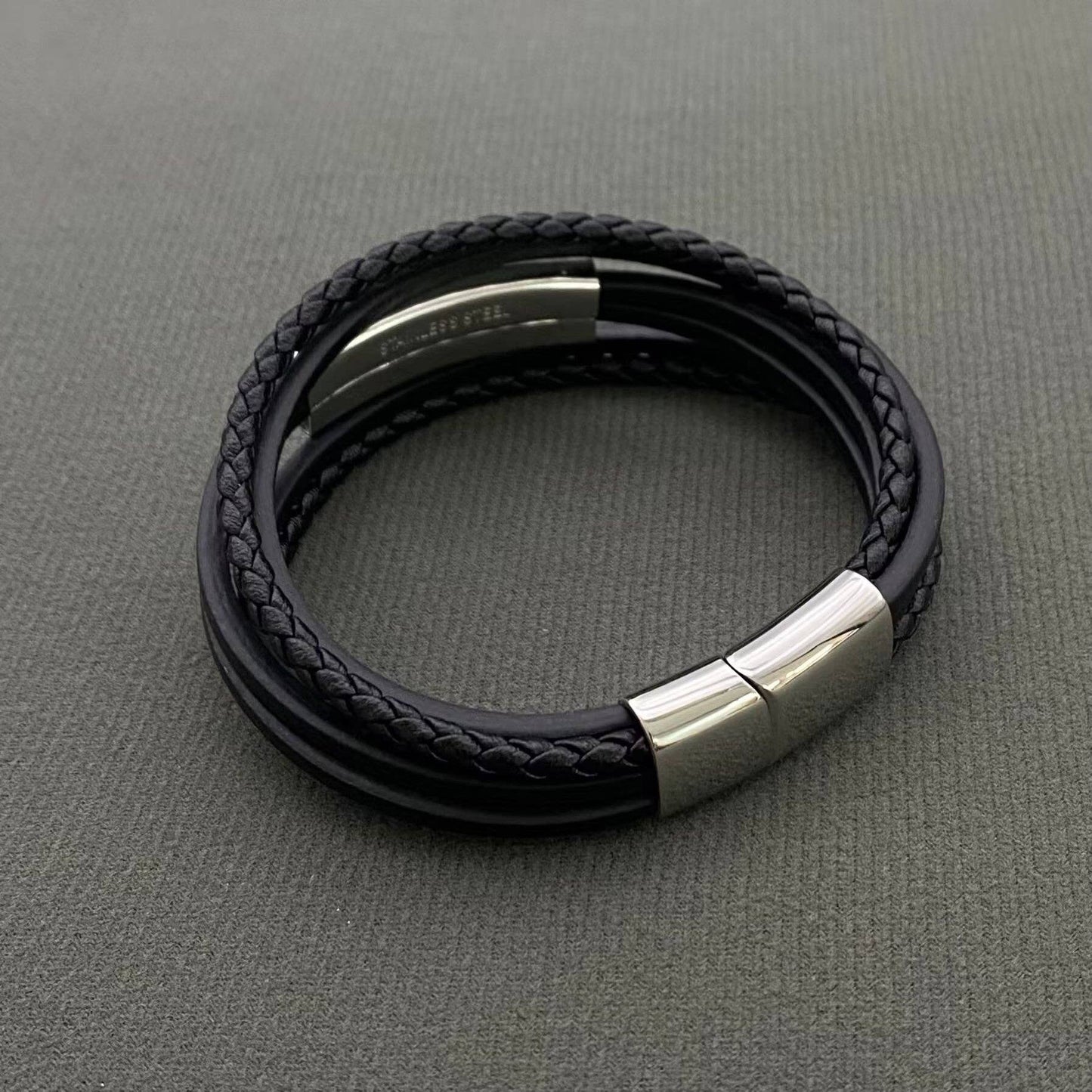 S.Steel Cross Men's Multi-layer Leather Braided Bracelet