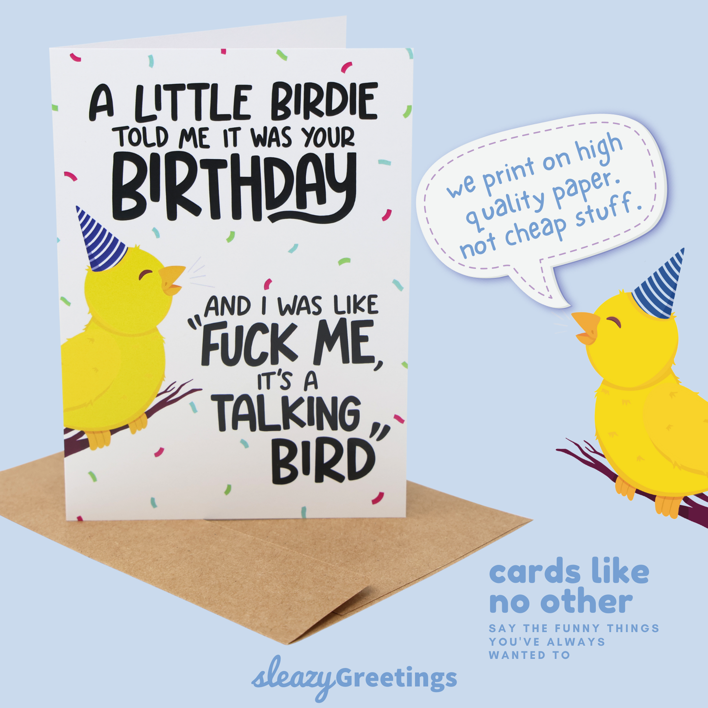 Little Birdie Funny Birthday Card for Men or Women 5x7 Inch