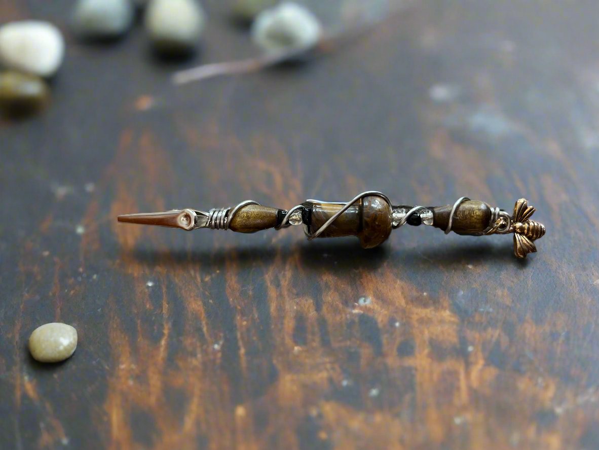 Handmade Smoking Clip-Tiger's Eye Mushroom Bead and a Bee Charm