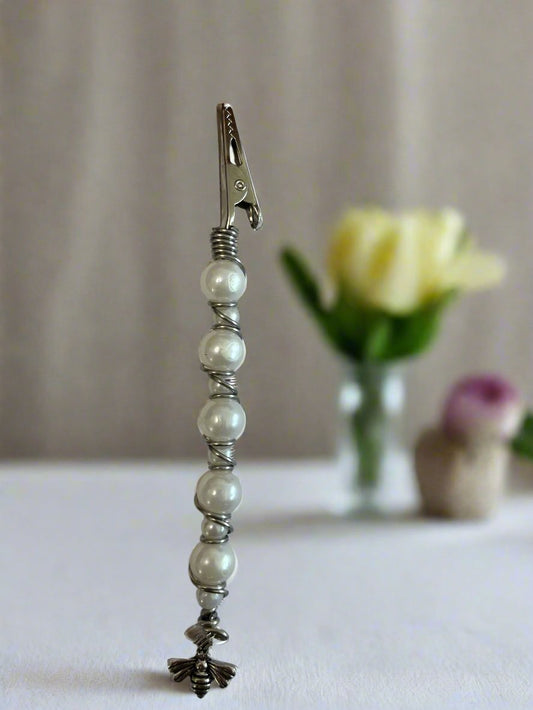 Handmade Smoking Clip-Pearl Accent Beads and a Silver Bee Charm