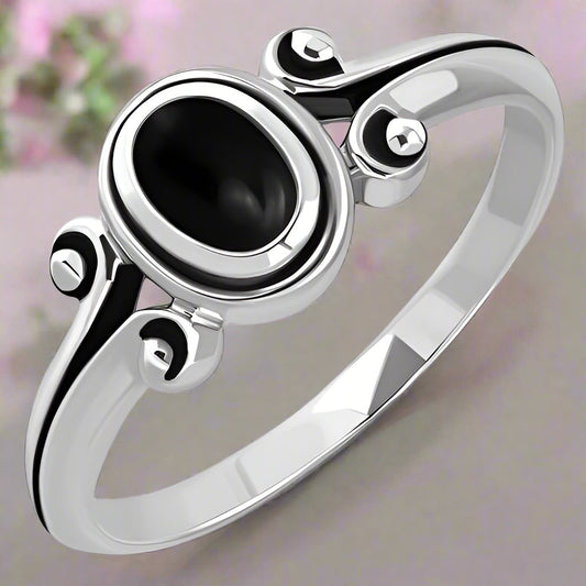 Black Onyx, Ethnic Sterling Silver Ring