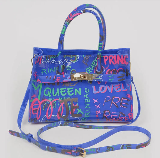 Cobalt PVC Graffiti Satchel Bag