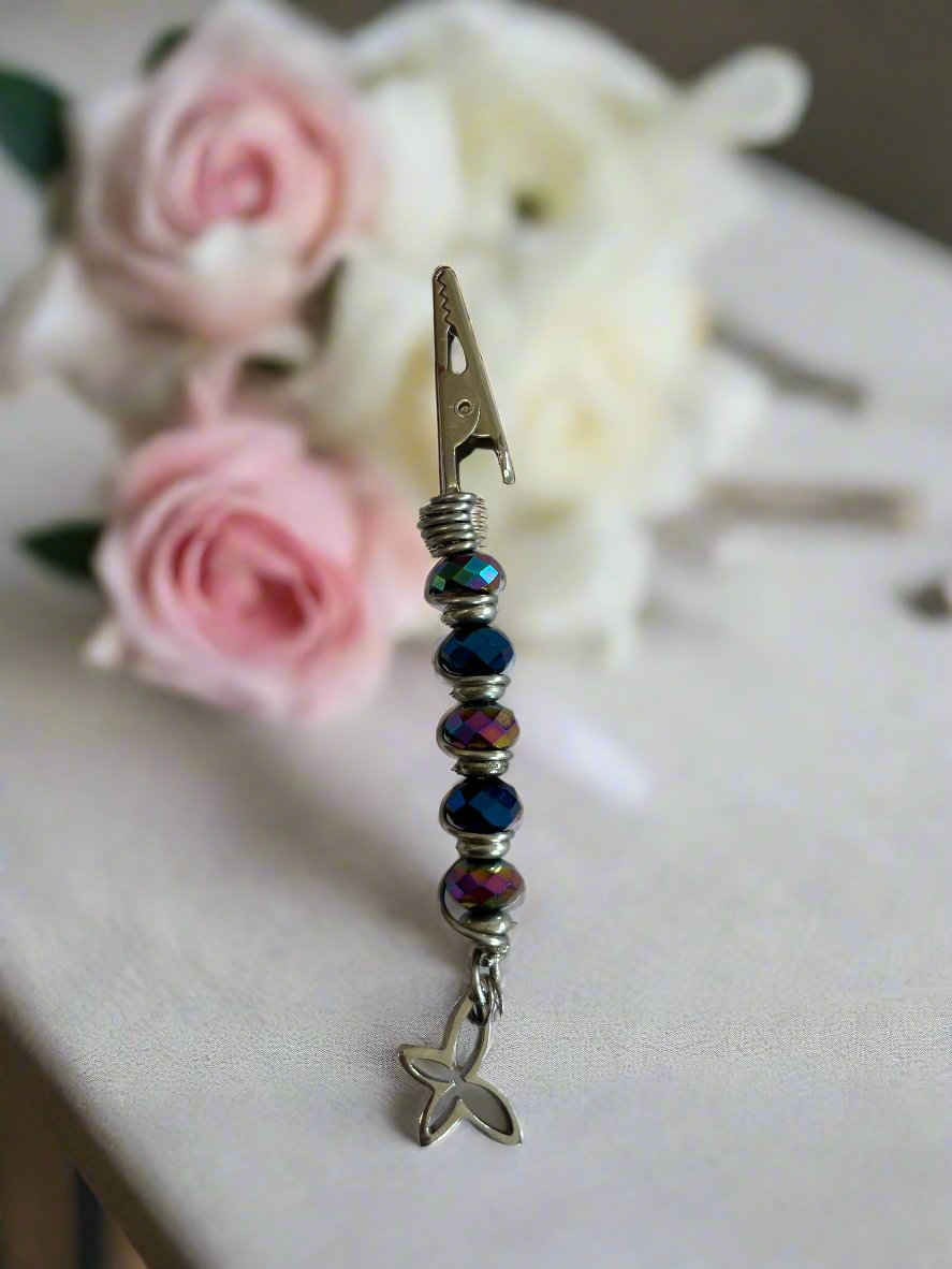 Handmade Smoking Clip-Rainbow Accent Beads and a Butterfly Charm