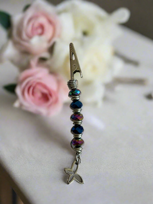 Handmade Smoking Clip-Rainbow Accent Beads and a Butterfly Charm