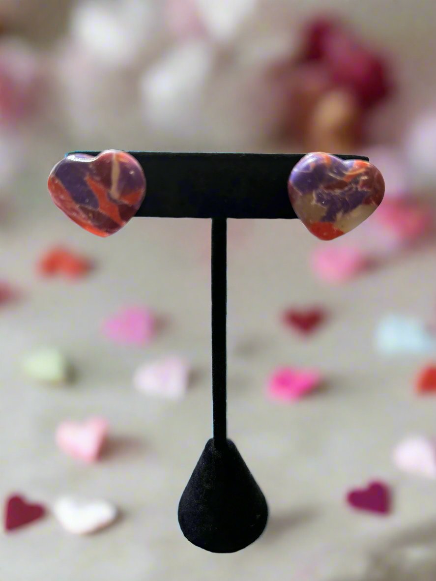 Earrings-Handmade Clay Stud Heart Earrings