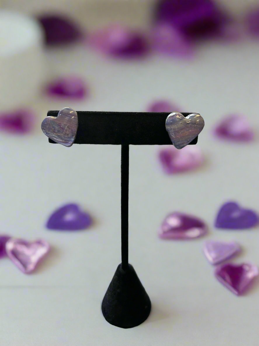 Earrings-Handmade Clay Purple and Pink Heart Earrings