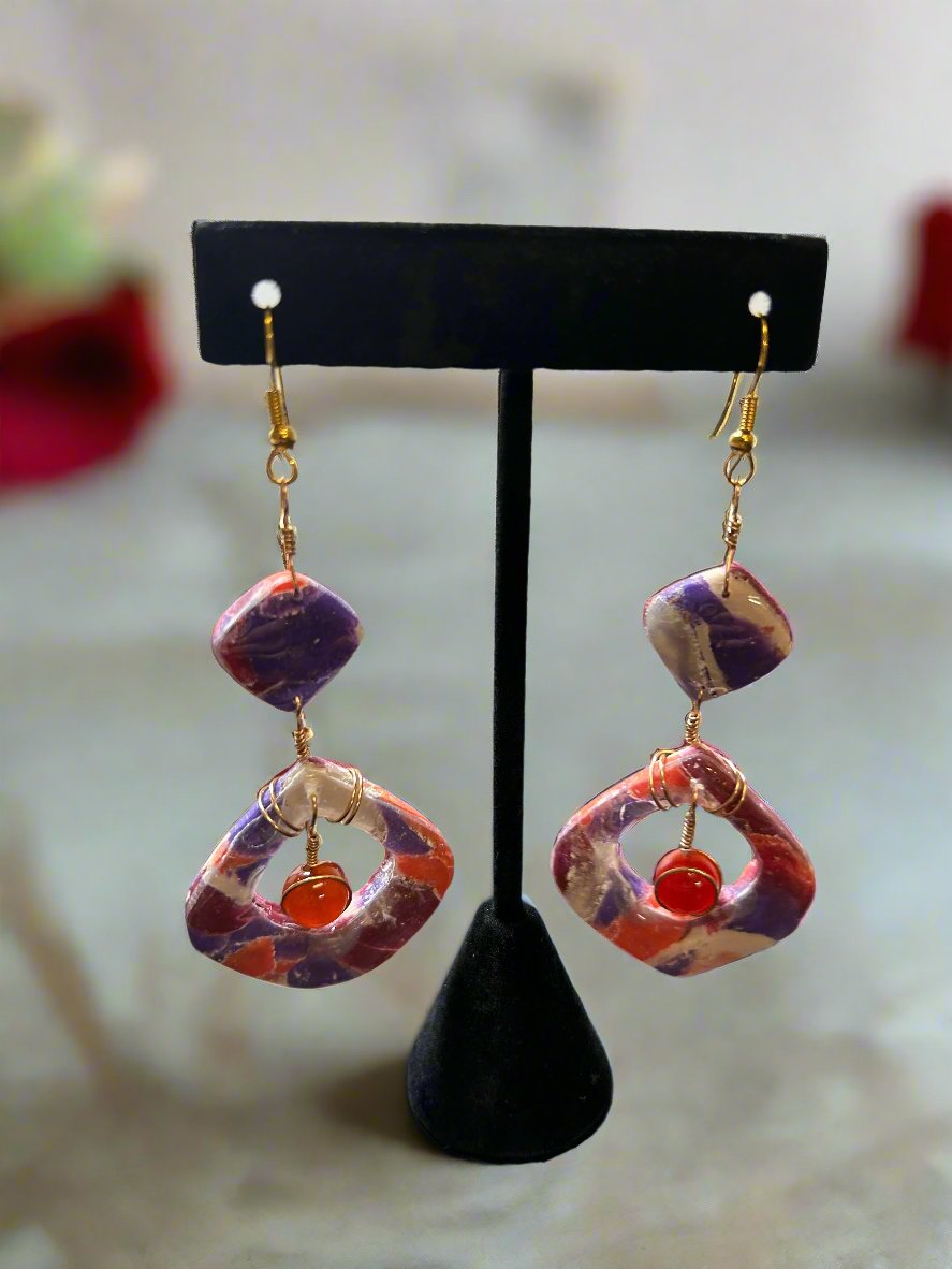 Earrings-Handmade Clay Earrings with Carnelian Bead Accents