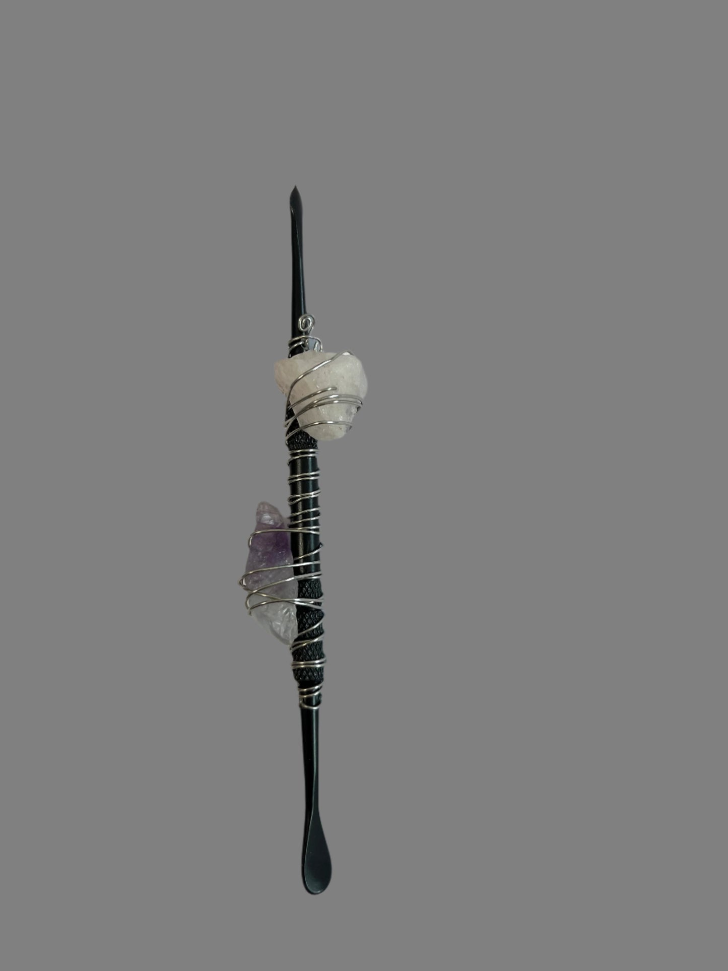 Hand Beaded Black Dabber-With Amethyst and Rose Quartz Stone Accents