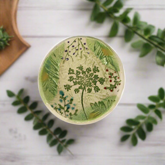 Pressed Flower Trinket Pottery Bowl