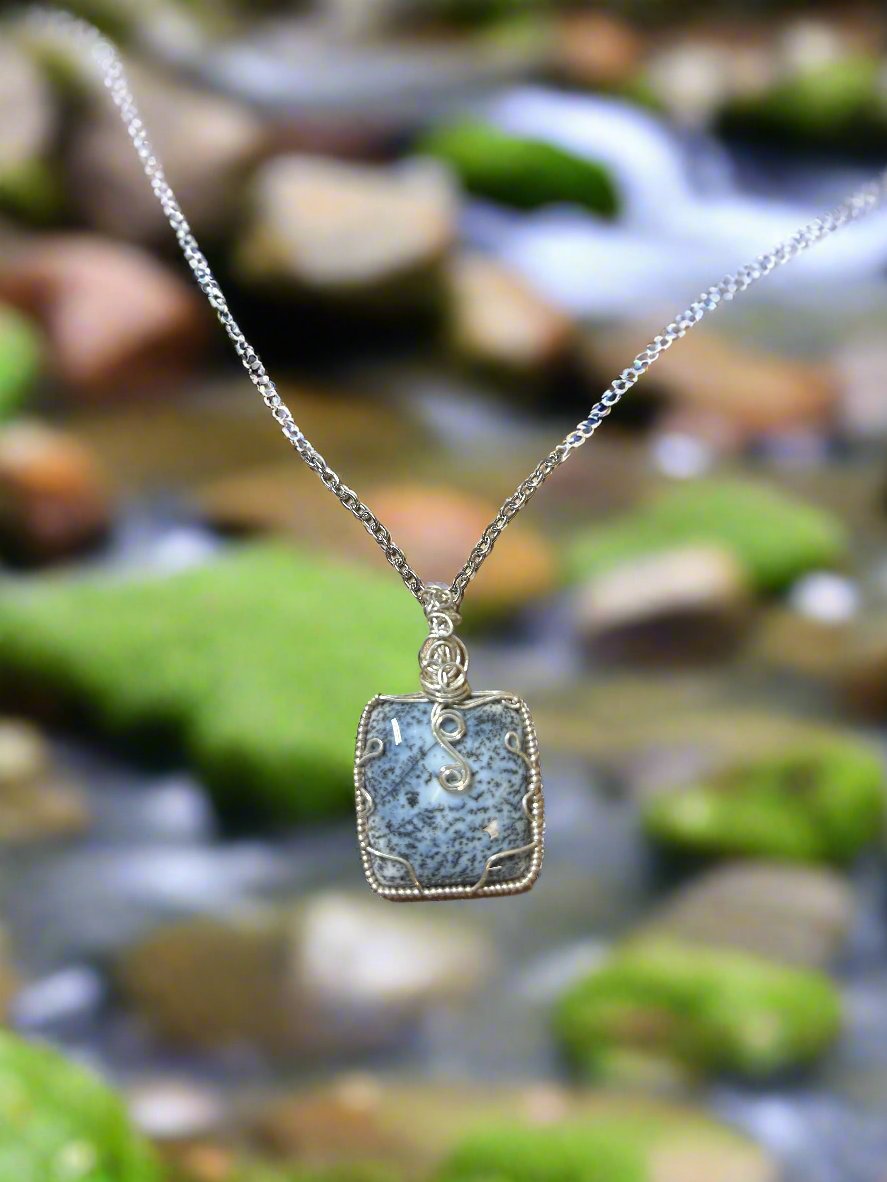 Dendritic Agate Pendant-.925 Sterling Silver Chain