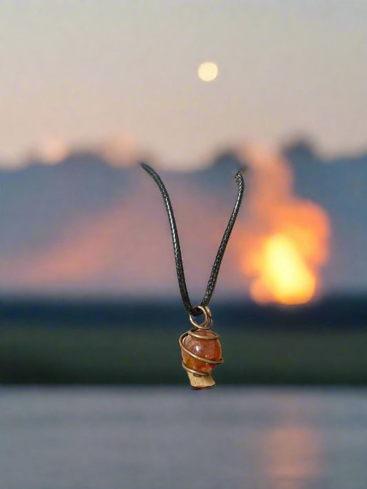 Fire Quartz Sphere Pendant-Black Cord