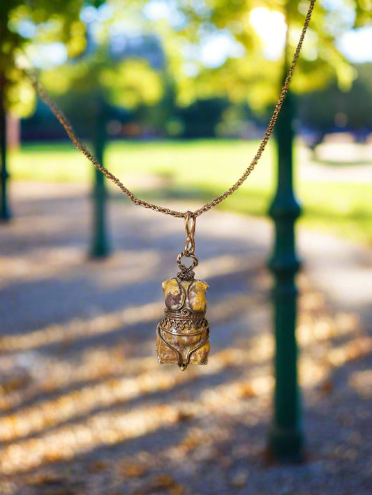 Golden Obsidian Torso Pendant-Bronze Wire