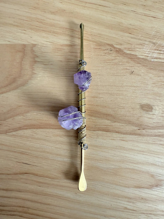 Hand Beaded Gold Dabber-With Amethyst Stone Accents