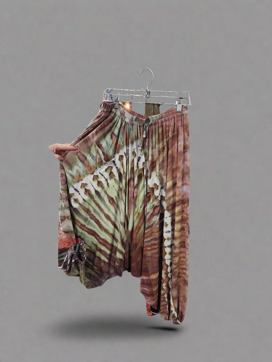 Tie Dye Harem Pants-Brown and Green