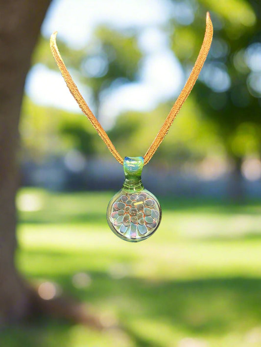 Handblown Glass Honeycomb Pendant on Brown Leather Cord