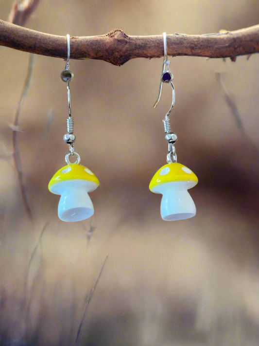 Yellow And White Mushie Earrings