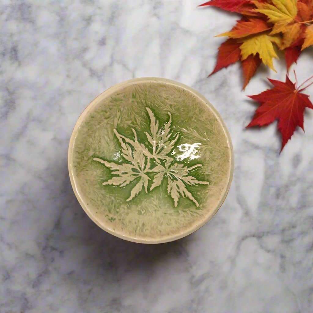 Japanese Maple Green Pottery Bowl