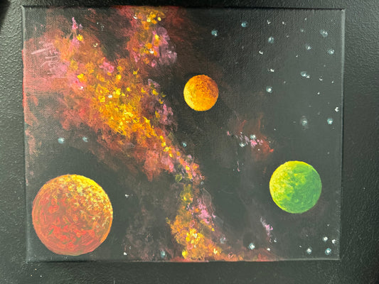 Unframed Three Planets Galaxy Painting