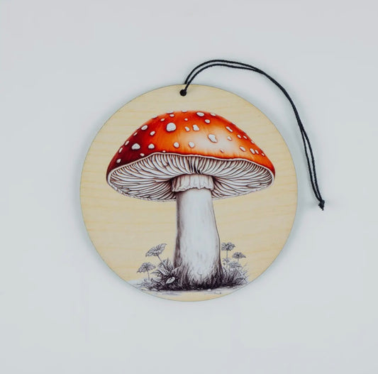 Mushroom Ornament With White Flowers