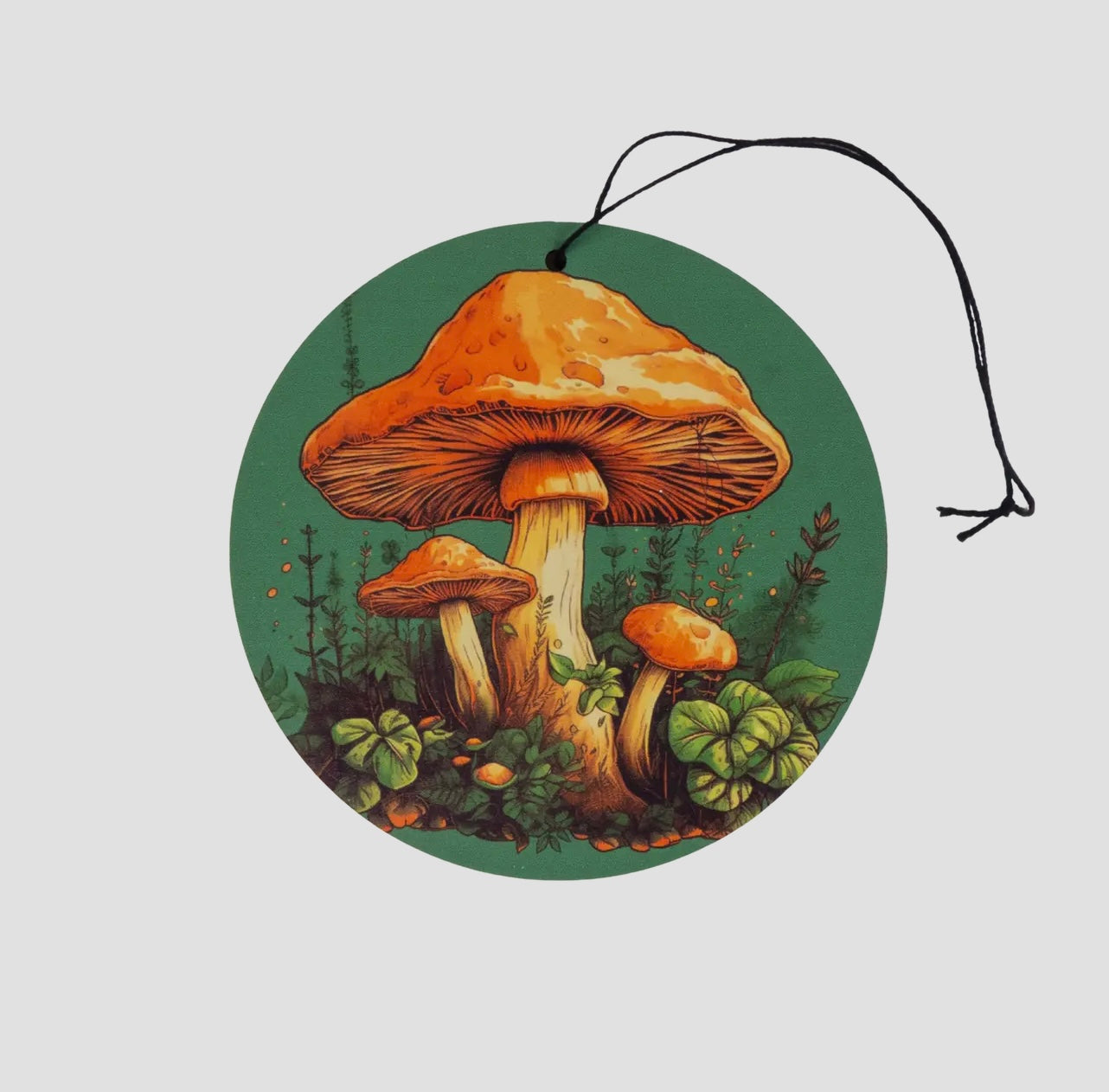 Green Holiday Ornament With Mushrooms