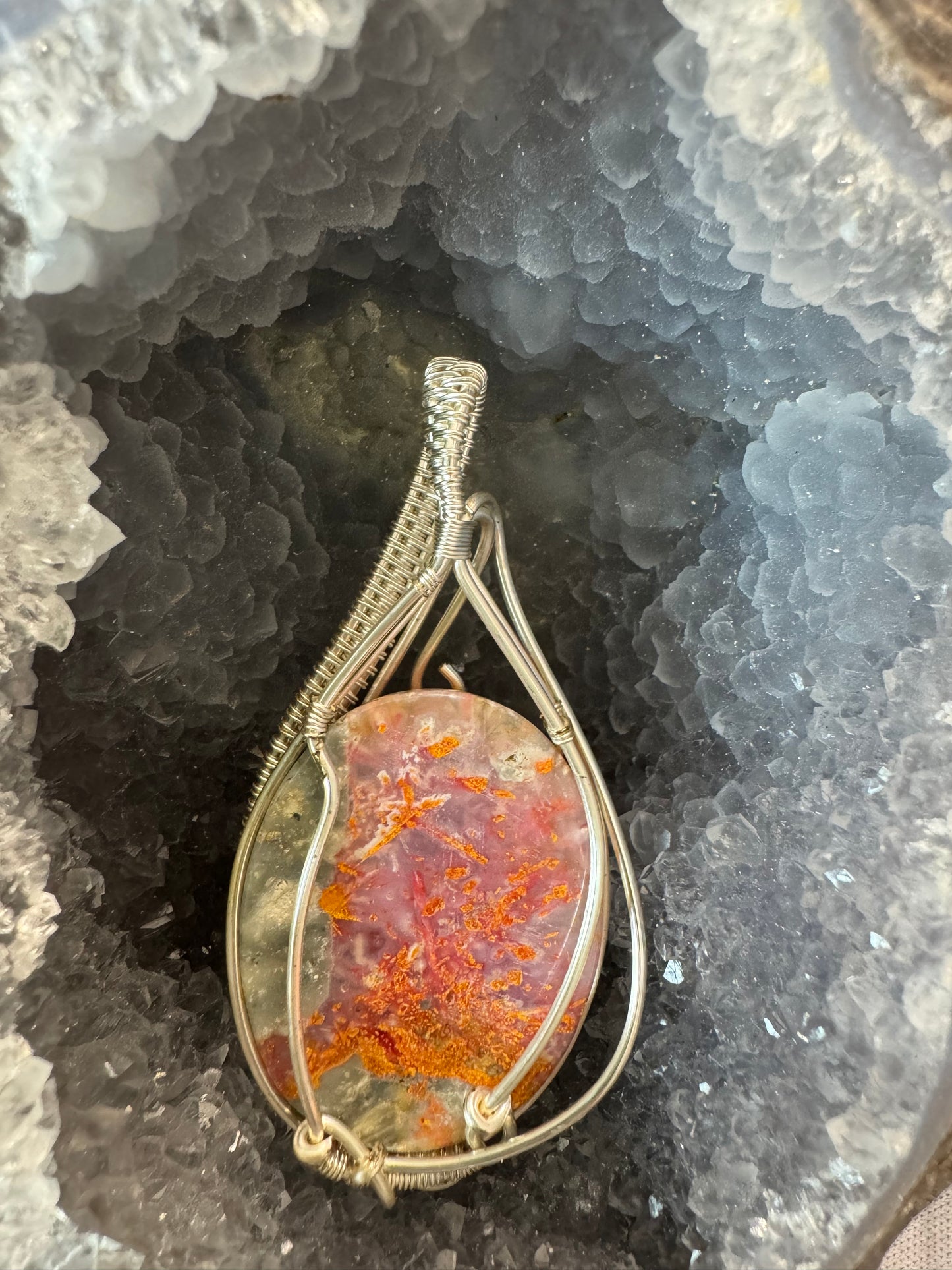 Orange Agate Pendant on 24" Sterling Silver Chain