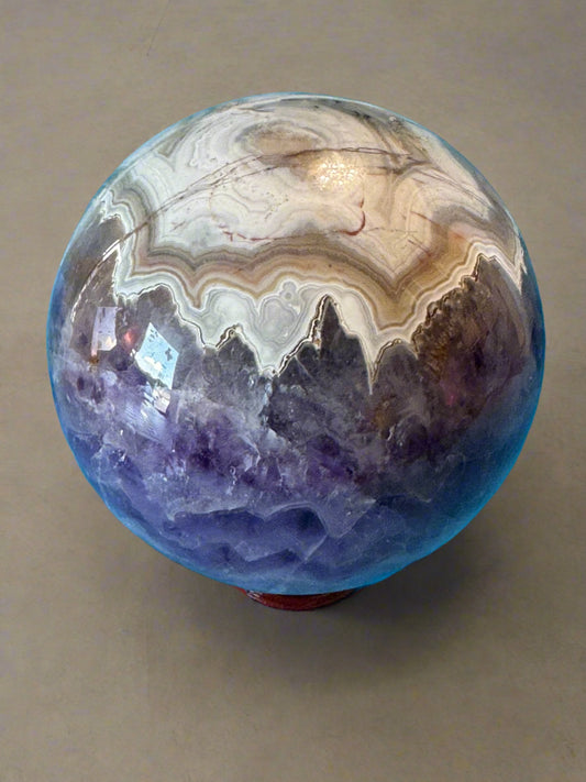 Amethyst and Crazy Mexican Lace Agate 76.7mm Stone Sphere