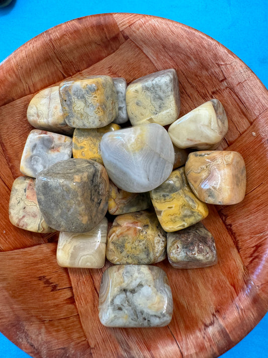 Yellow Crazy Lace Agate Cubes Stone Tumble