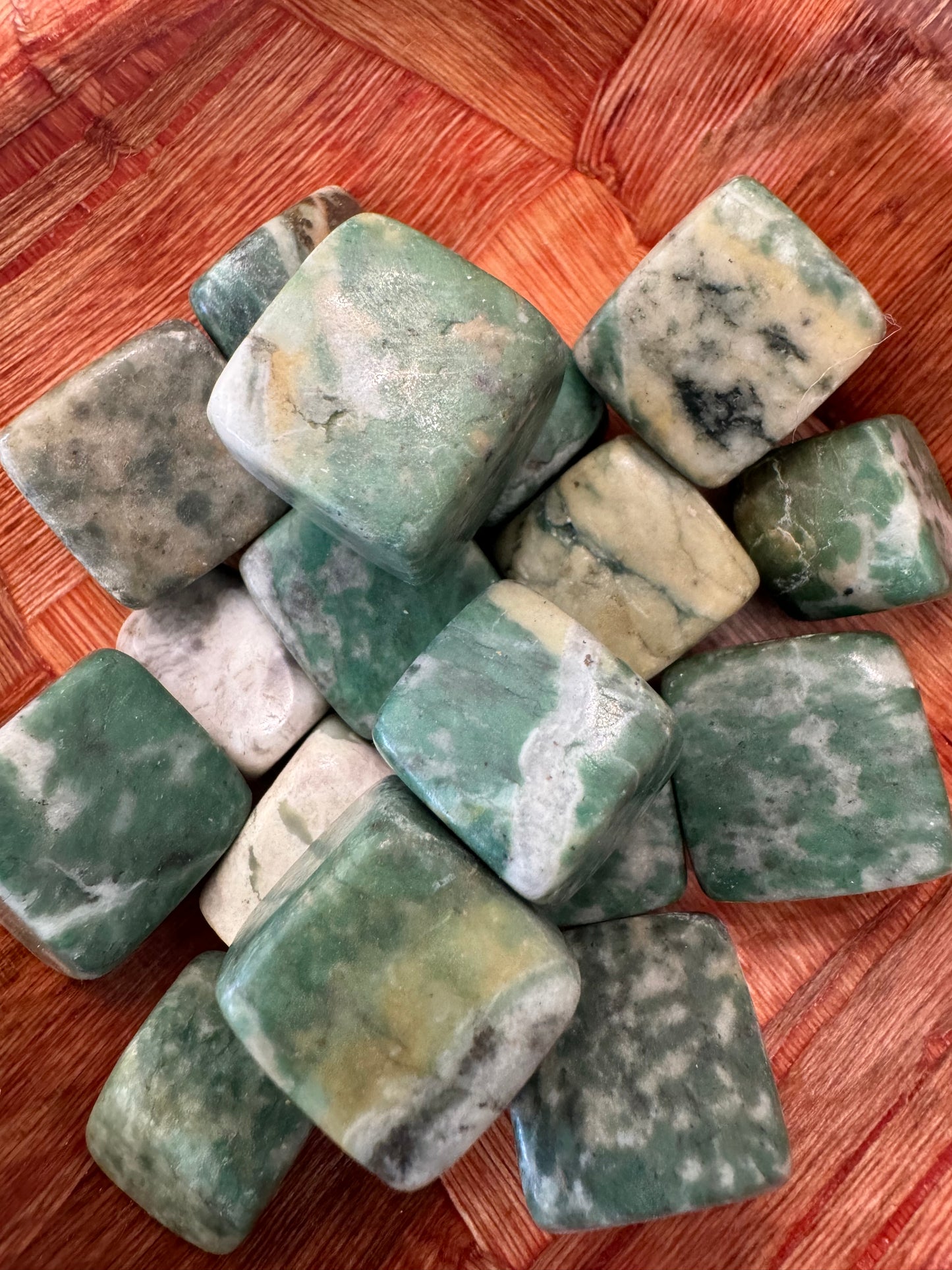 Moss Agate Cubes Stone Tumble