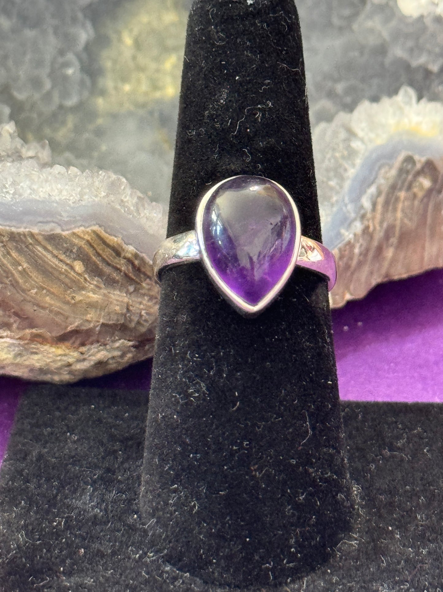 Sterling Silver Ring- Small Teardrop Amethyst