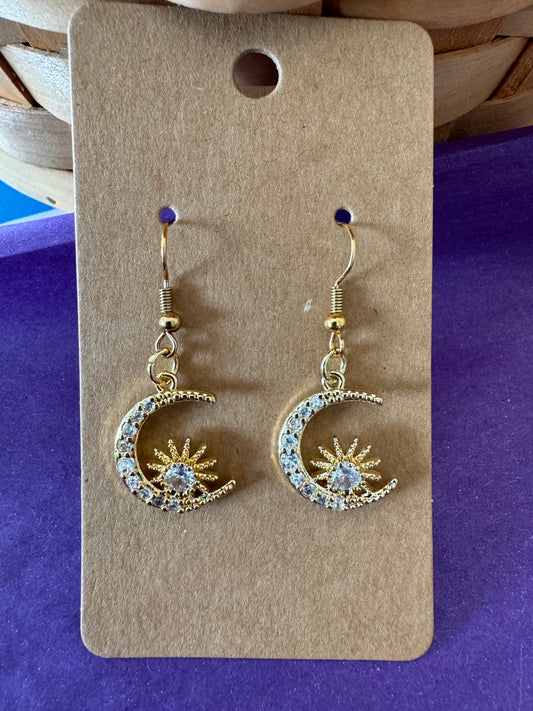 Gold Filagree Crescent Moon Earrings