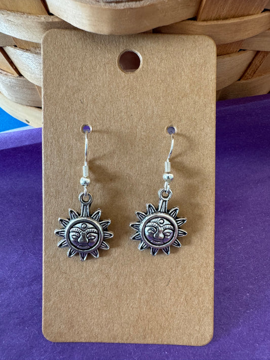 Silver Sun Face Earrings