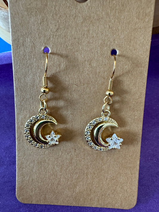 Gold Double Crescent Moon Earrings