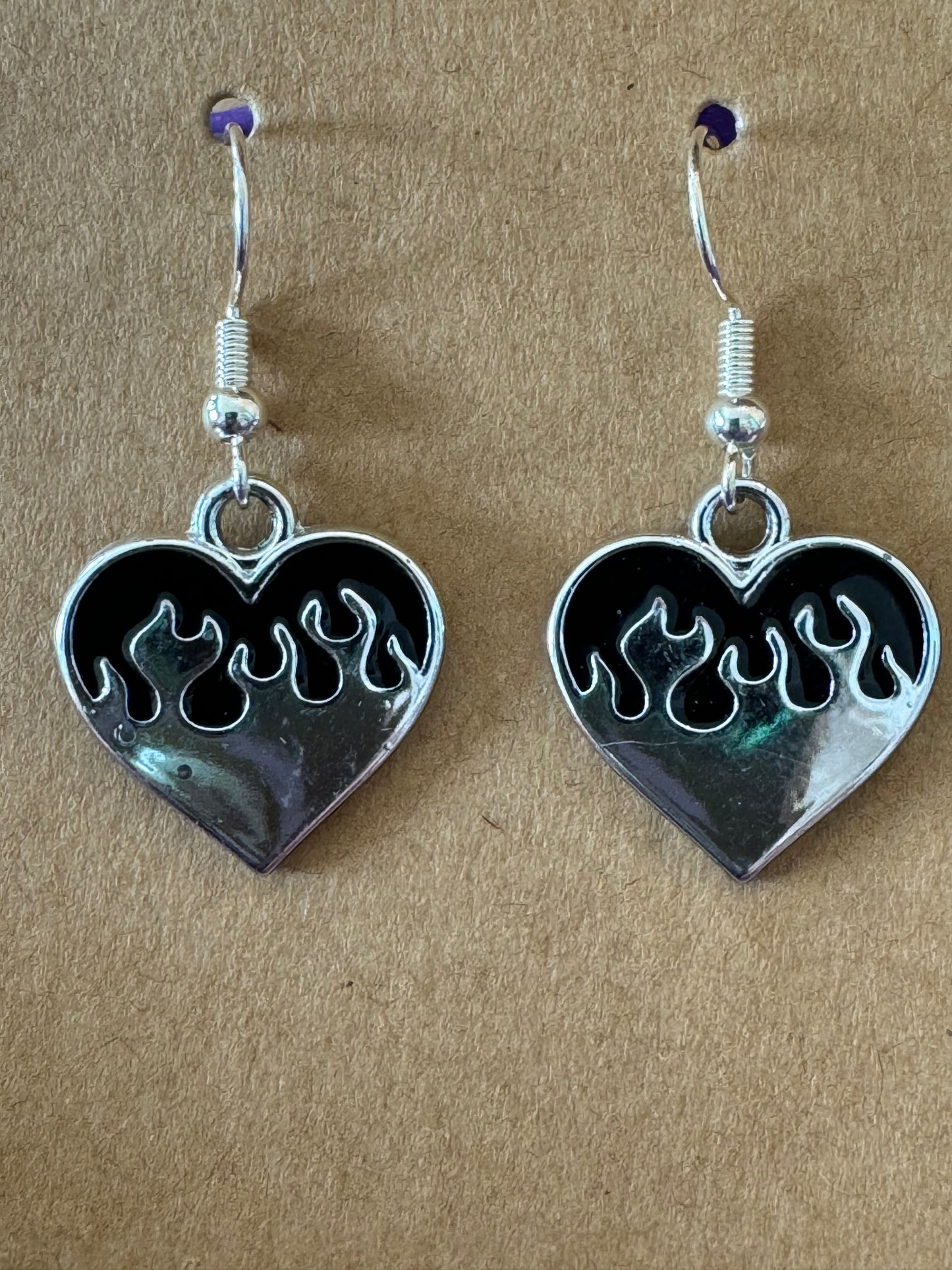 Silver Flaming Heart Earrings