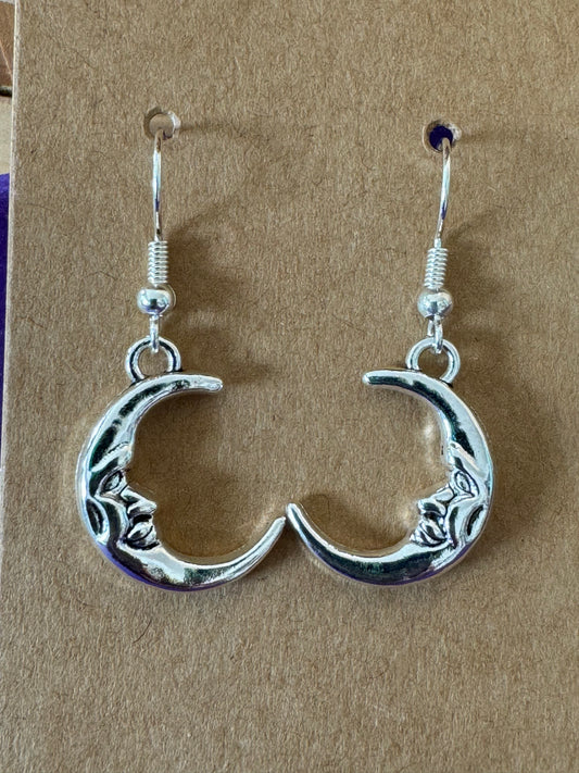 Silver Crescent Moon Bangle Earrings