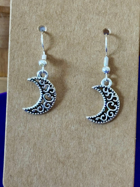 Filagree Crescent Moon Earrings