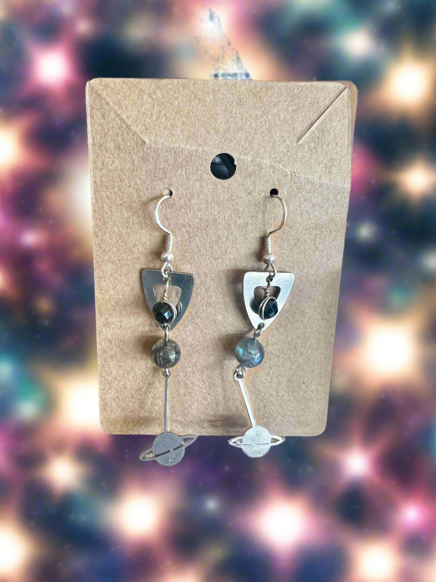 AAA Black Labradorite W/ Sterling Silver Saturn Charm Earrings