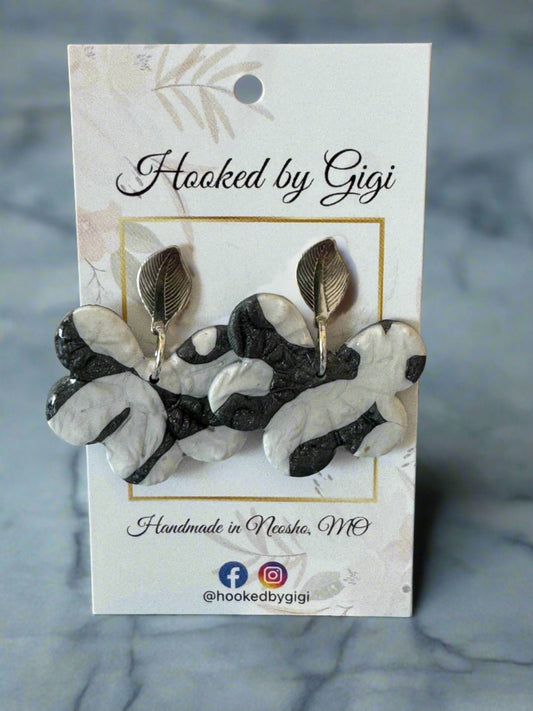 Black And White Petal Earrings