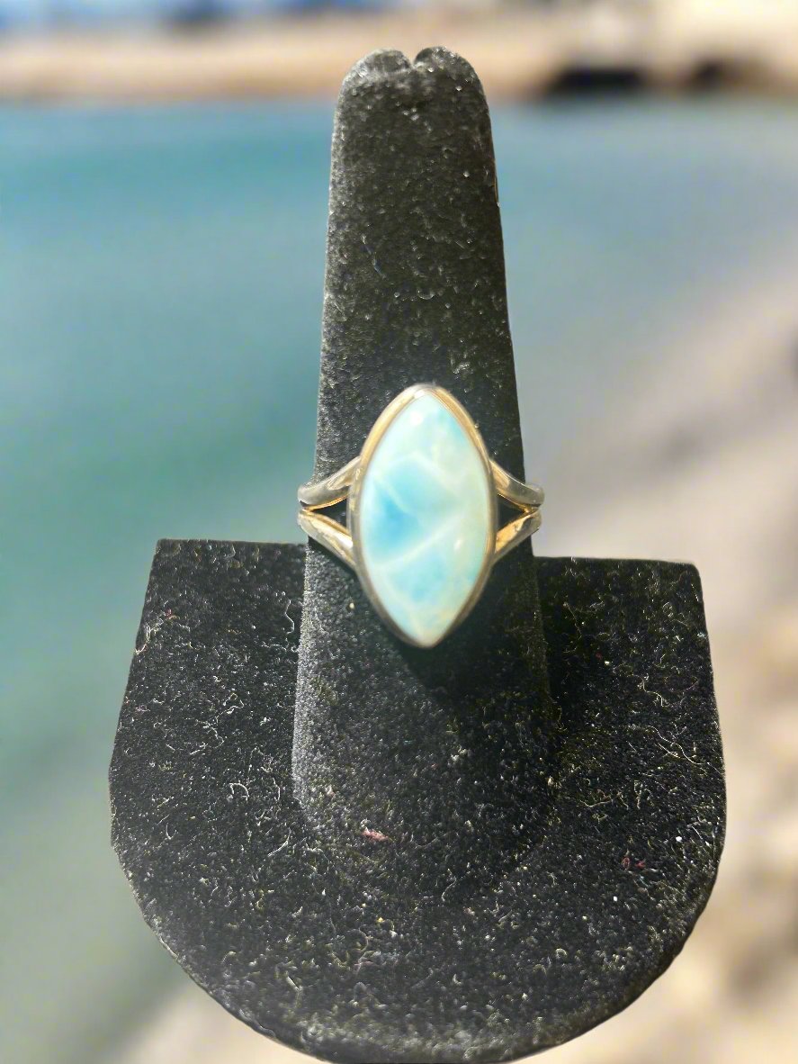 Larimar, Sterling Silver Ring, Size 8