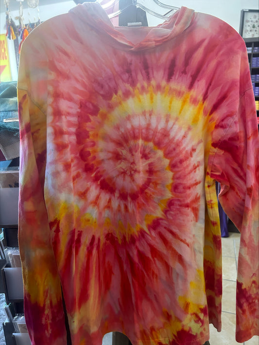 Tie Dye Long-Sleeved T-Shirt Hoodie-Size Large