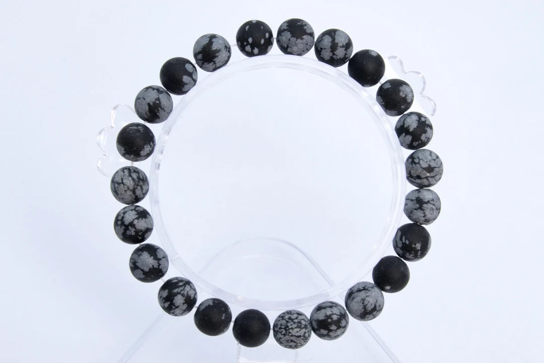 Matte Snowflake Obsidian Stone Bracelet 8mm