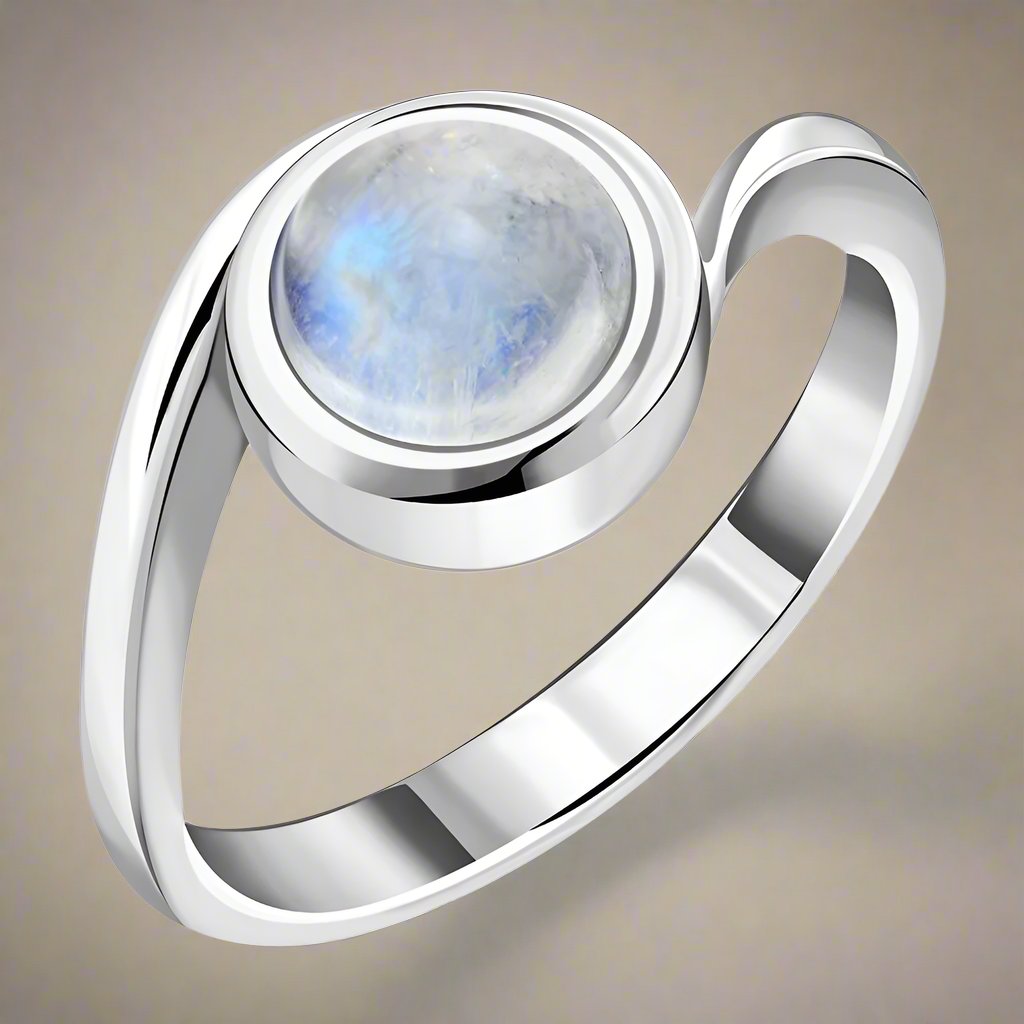 Rainbow Moonstone Bypass, Sterling Silver Ring