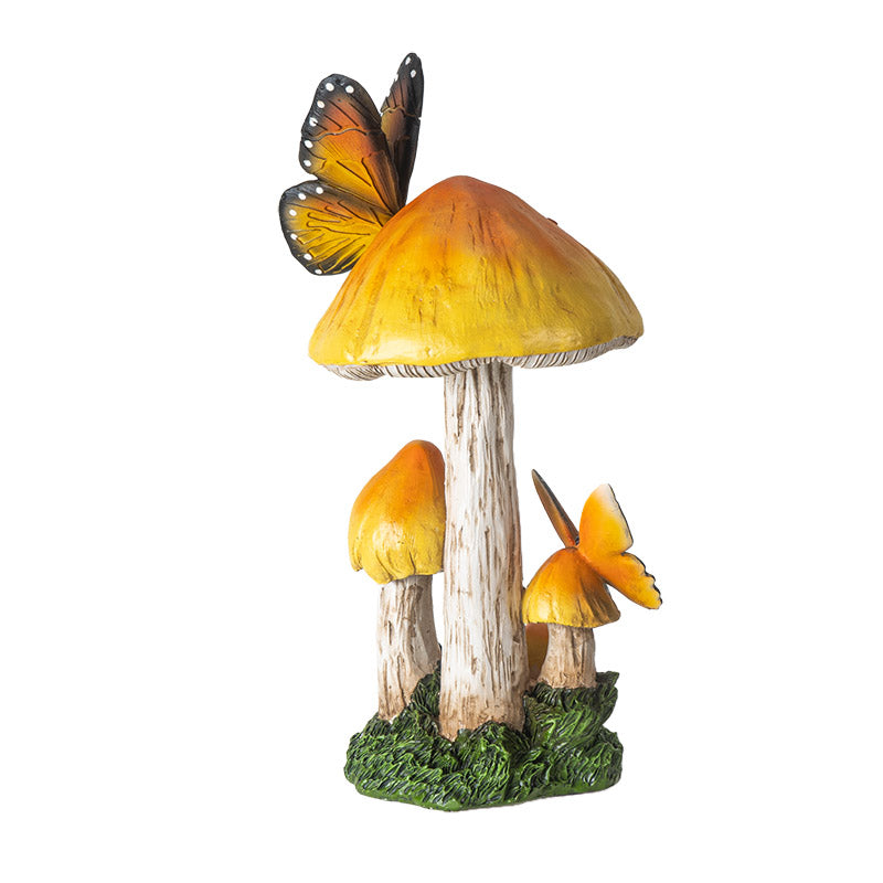 Hand Painted Mushroom with Butterflies Statue