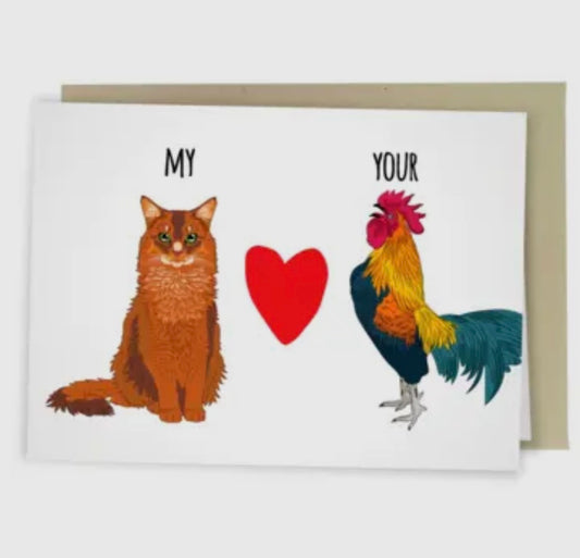 My Cat Loves Your Rooster Greeting Card