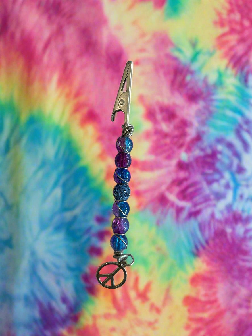 Handmade Smoking Clip-Purple and Blue Accent Beads with a Peace Charm