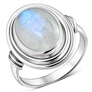 Rainbow Moonstone Step Edge Ethnic Sterling Silver Ring