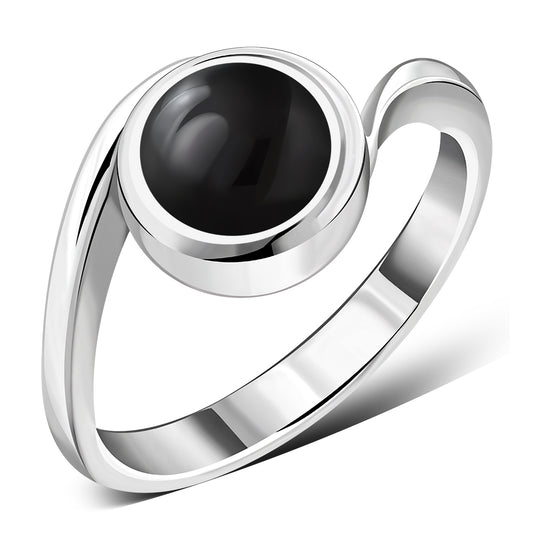 Black Onyx Bypass, Sterling Silver Ring