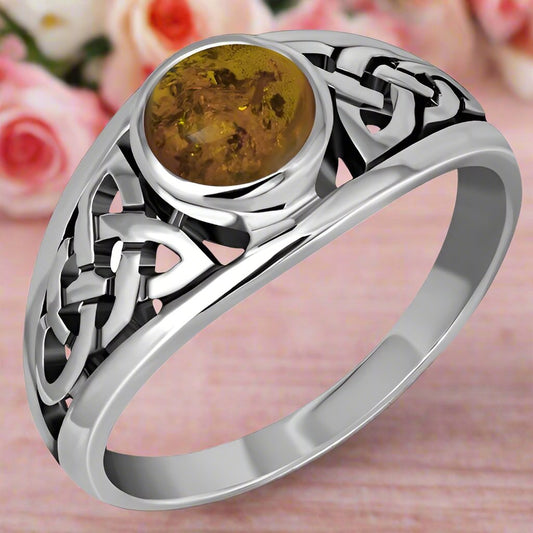 Baltic Amber, Celtic Knot Sterling Silver Ring