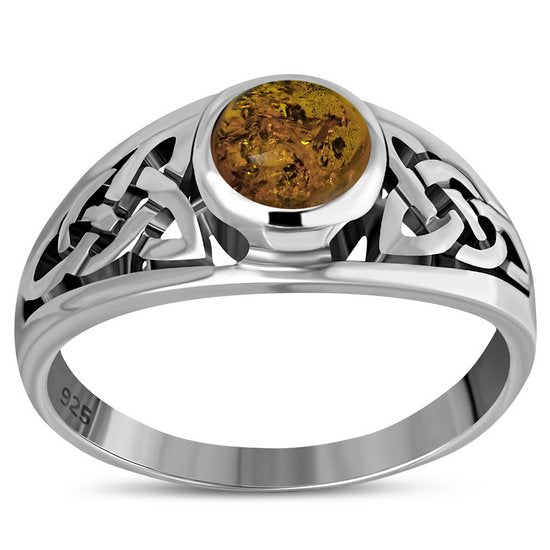 Baltic Amber, Celtic Knot Sterling Silver Ring