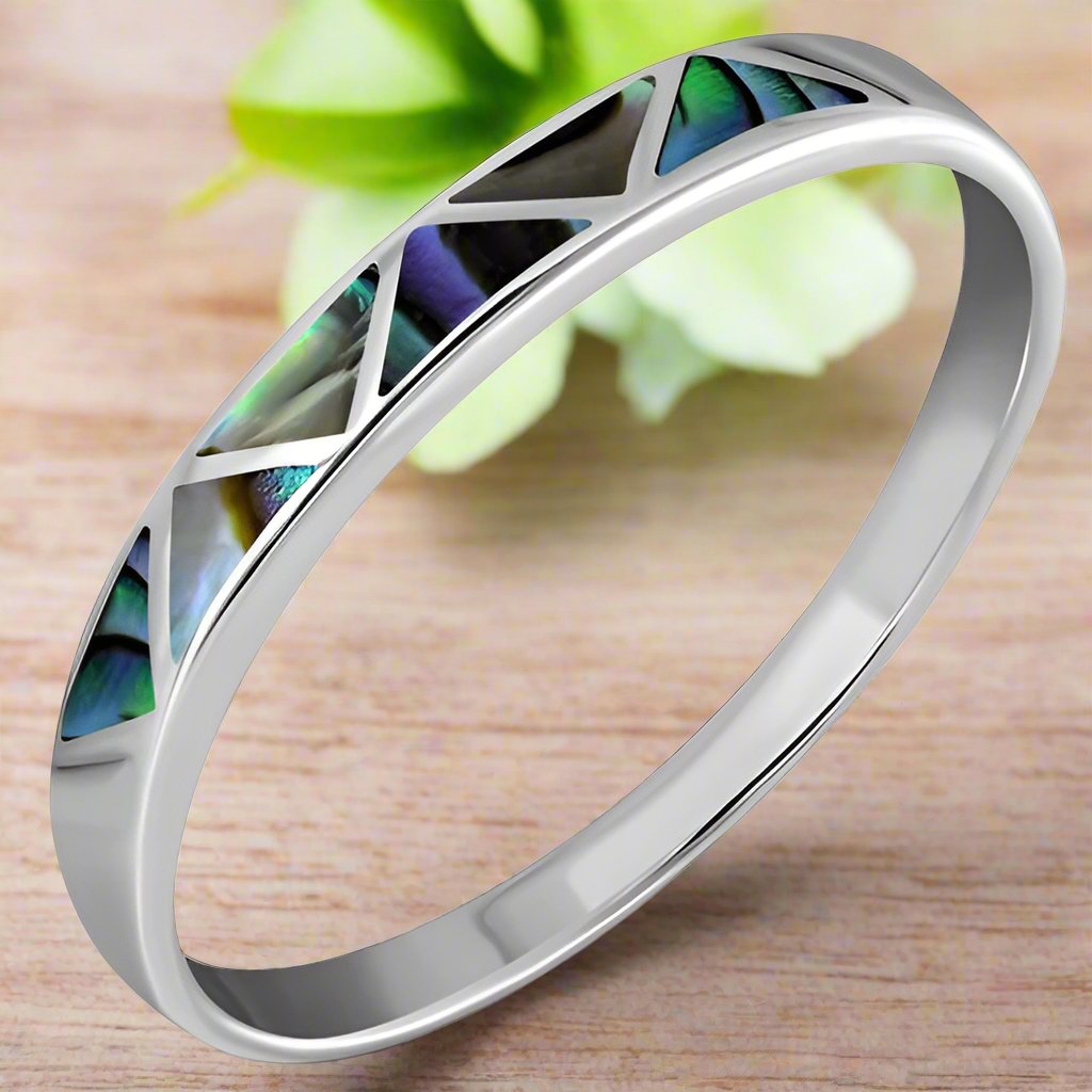 Abalone Seashell, Sterling Silver Band Ring